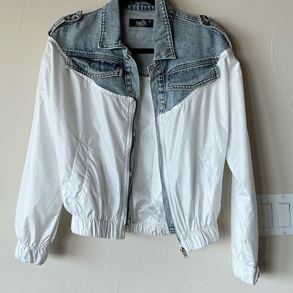 Trendy Blue and White Jean Jacket